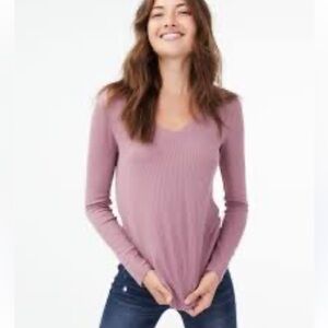 Roots Mauve Waffle V-Neck Long Sleeve Top Size Medium Made In Canada